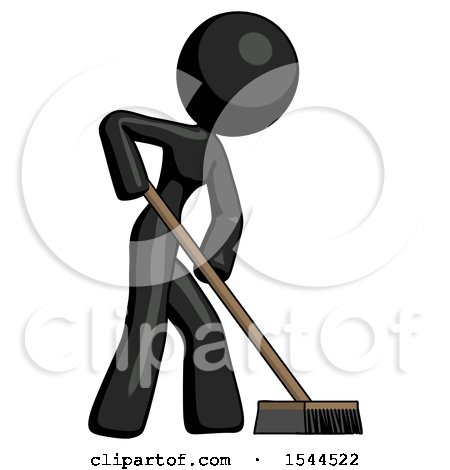 Black Design Mascot Woman Cleaning Services Janitor Sweeping Side View by Leo Blanchette