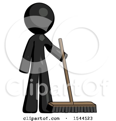Black Design Mascot Man Standing with Industrial Broom by Leo Blanchette