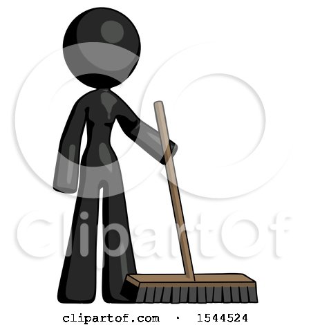 Black Design Mascot Woman Standing with Industrial Broom by Leo Blanchette