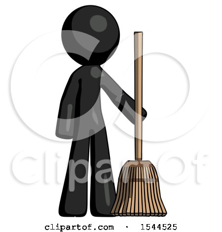 Black Design Mascot Man Standing with Broom Cleaning Services by Leo Blanchette