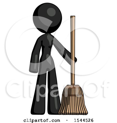 Black Design Mascot Woman Standing with Broom Cleaning Services by Leo Blanchette