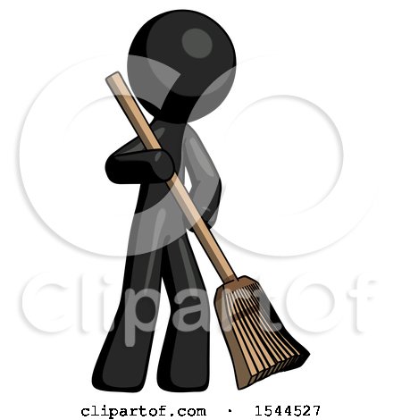 Black Design Mascot Man Sweeping Area with Broom by Leo Blanchette