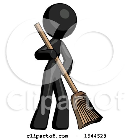 Black Design Mascot Woman Sweeping Area with Broom by Leo Blanchette