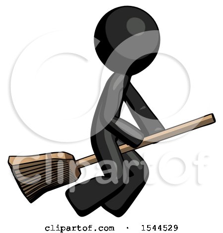 Black Design Mascot Man Flying on Broom by Leo Blanchette