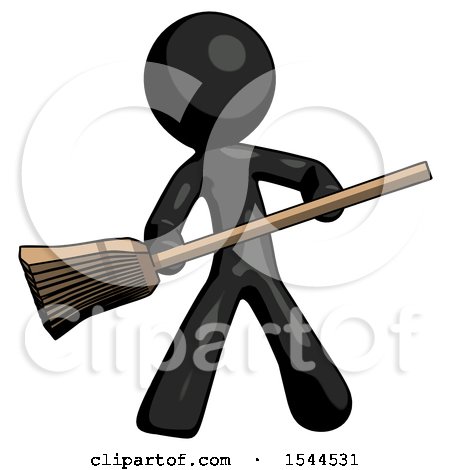 Black Design Mascot Man Broom Fighter Defense Pose by Leo Blanchette