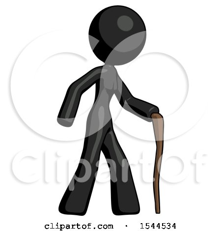 Black Design Mascot Woman Walking with Hiking Stick by Leo Blanchette