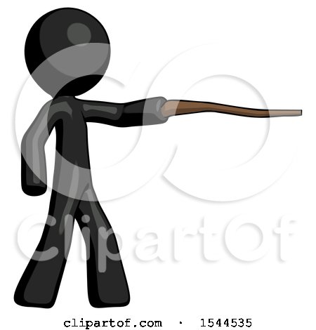 Black Design Mascot Man Pointing with Hiking Stick by Leo Blanchette
