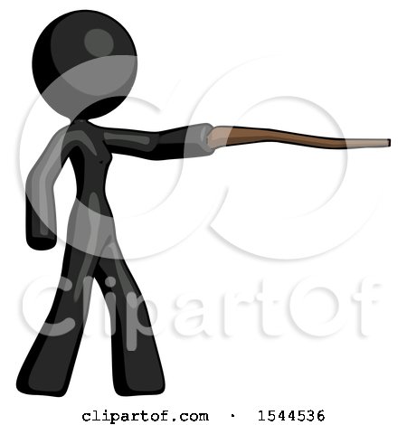 Black Design Mascot Woman Pointing with Hiking Stick by Leo Blanchette