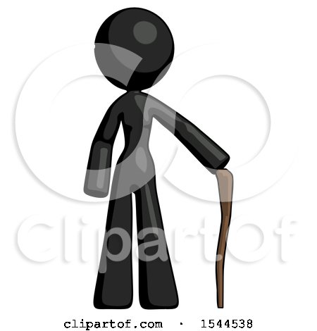 Black Design Mascot Woman Standing with Hiking Stick by Leo Blanchette