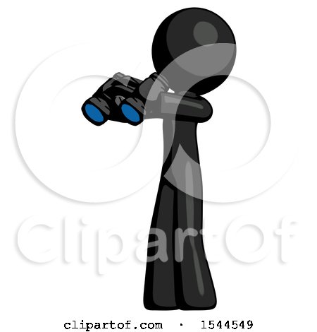 Black Design Mascot Man Holding Binoculars Ready to Look Left by Leo Blanchette