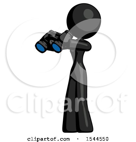 Black Design Mascot Woman Holding Binoculars Ready to Look Left by Leo Blanchette