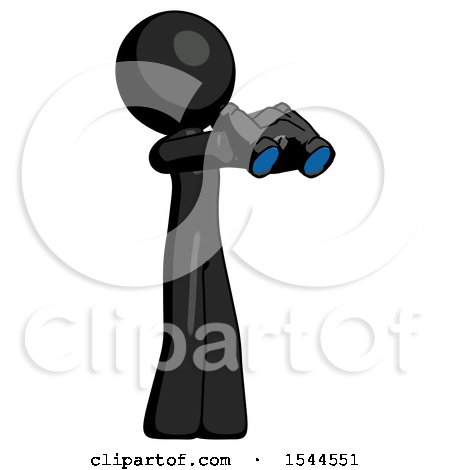 Black Design Mascot Man Holding Binoculars Ready to Look Right by Leo Blanchette