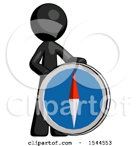 Black Design Mascot Man Standing Beside Large Compass by Leo Blanchette