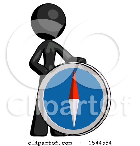 Black Design Mascot Woman Standing Beside Large Compass by Leo Blanchette