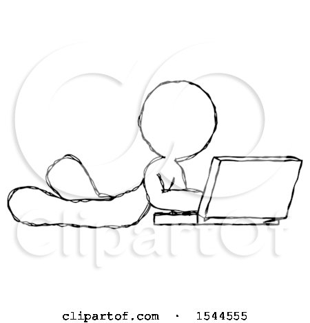 Sketch Design Mascot Woman Using Laptop Computer While Lying on Floor Side Angled View by Leo Blanchette