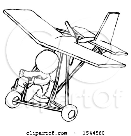 Sketch Design Mascot Man in Ultralight Aircraft Top Side View by Leo Blanchette