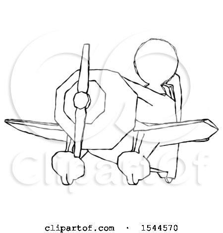 Sketch Design Mascot Man Flying in Geebee Stunt Plane Viewed from Below by Leo Blanchette