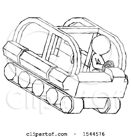 Sketch Design Mascot Man Driving Amphibious Tracked Vehicle Top Angle View by Leo Blanchette