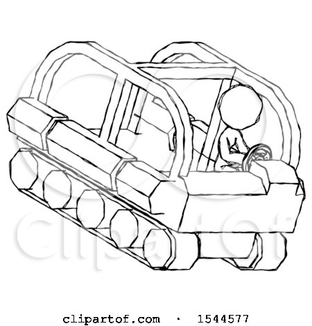 Sketch Design Mascot Woman Driving Amphibious Tracked Vehicle Top Angle View by Leo Blanchette