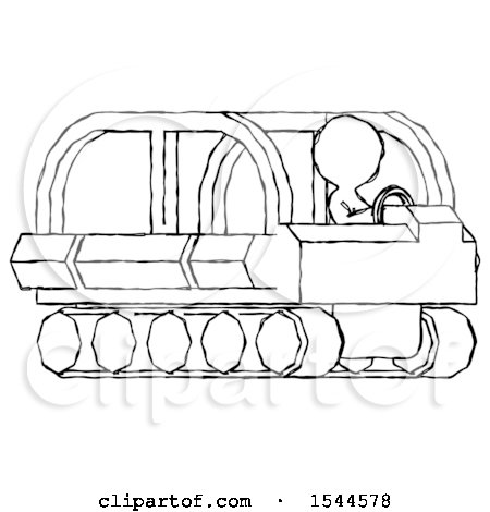 Sketch Design Mascot Man Driving Amphibious Tracked Vehicle Side Angle View by Leo Blanchette