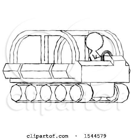 Sketch Design Mascot Woman Driving Amphibious Tracked Vehicle Side Angle View by Leo Blanchette
