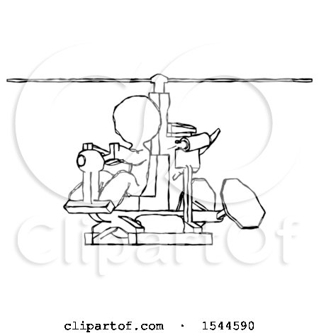 Sketch Design Mascot Man Flying in Gyrocopter Front Side Angle View by Leo Blanchette
