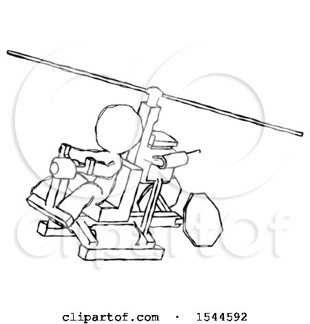 Sketch Design Mascot Man Flying in Gyrocopter Front Side Angle Top View by Leo Blanchette