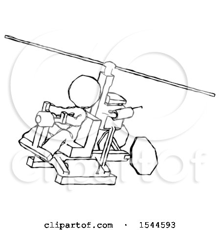 Sketch Design Mascot Woman Flying in Gyrocopter Front Side Angle Top View by Leo Blanchette