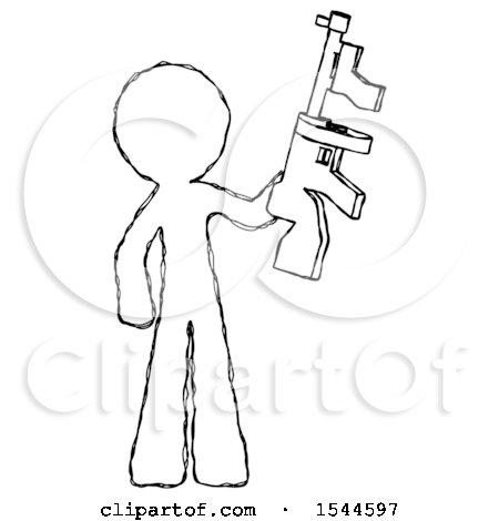 Sketch Design Mascot Man Holding Tommygun by Leo Blanchette