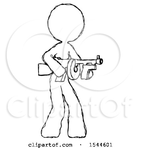 Sketch Design Mascot Woman Tommy Gun Gangster Shooting Pose by Leo Blanchette