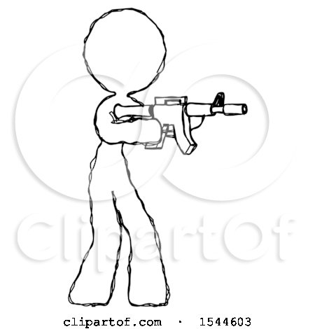 Sketch Design Mascot Woman Shooting Automatic Assault Weapon by Leo Blanchette
