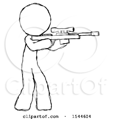 Sketch Design Mascot Man Shooting Sniper Rifle by Leo Blanchette