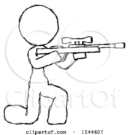 Sketch Design Mascot Woman Kneeling Shooting Sniper Rifle by Leo Blanchette