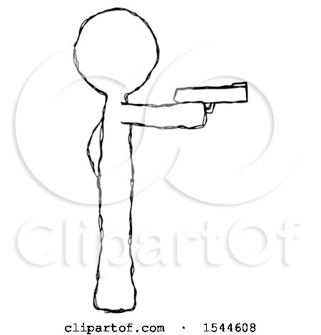 Sketch Design Mascot Man Firing a Handgun by Leo Blanchette