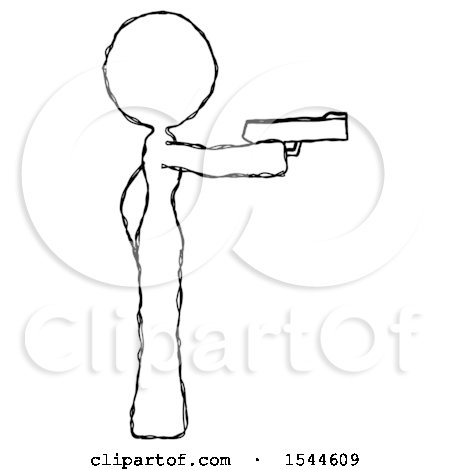 Sketch Design Mascot Woman Firing a Handgun by Leo Blanchette