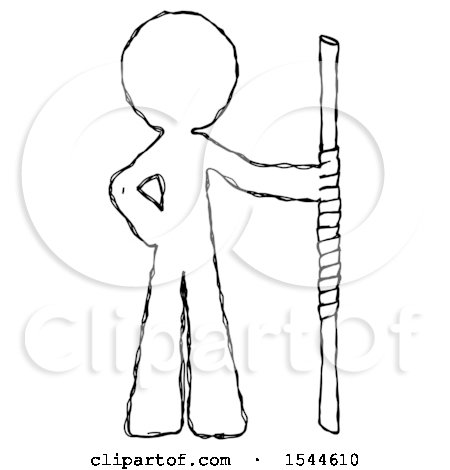 Sketch Design Mascot Man Holding Staff or Bo Staff by Leo Blanchette