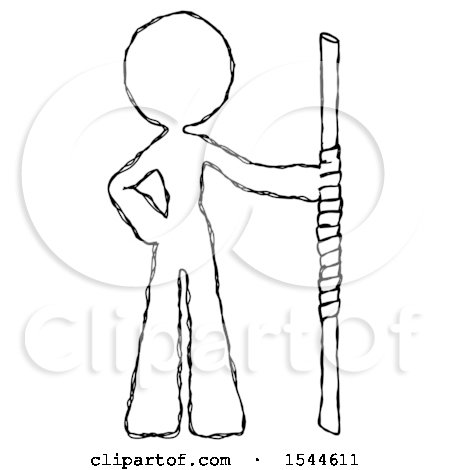 Sketch Design Mascot Woman Holding Staff or Bo Staff by Leo Blanchette