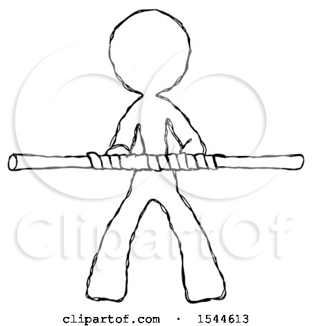 Sketch Design Mascot Woman Bo Staff Kung Fu Defense Pose by Leo Blanchette