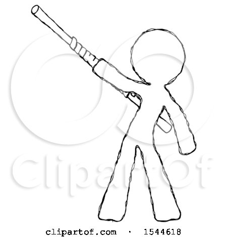 Sketch Design Mascot Man Bo Staff Pointing up Pose by Leo Blanchette