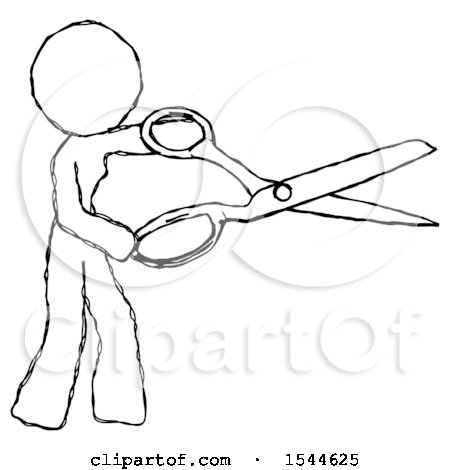 Sketch Design Mascot Woman Holding Giant Scissors Cutting out Something by Leo Blanchette