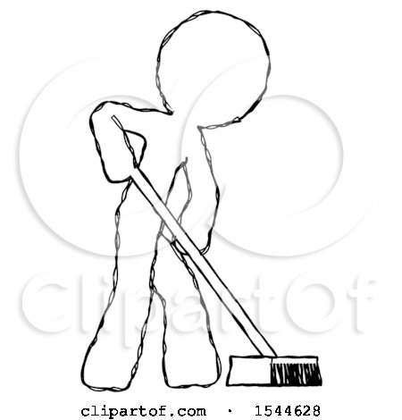 Sketch Design Mascot Man Cleaning Services Janitor Sweeping Side View by Leo Blanchette