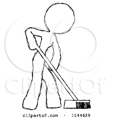 Sketch Design Mascot Woman Cleaning Services Janitor Sweeping Side View by Leo Blanchette