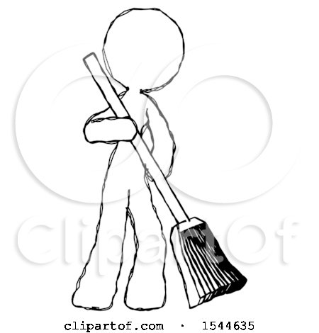 Sketch Design Mascot Woman Sweeping Area with Broom by Leo Blanchette