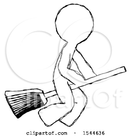 Sketch Design Mascot Man Flying on Broom by Leo Blanchette