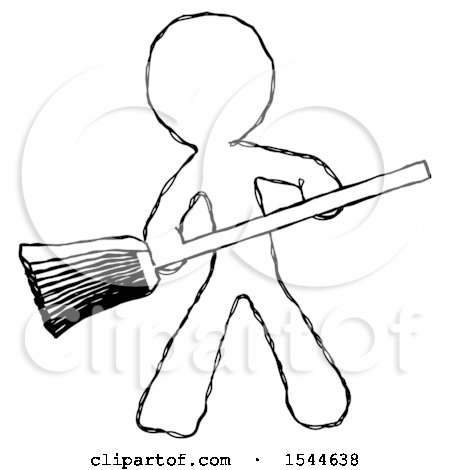 Sketch Design Mascot Man Broom Fighter Defense Pose by Leo Blanchette