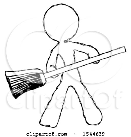 Sketch Design Mascot Woman Broom Fighter Defense Pose by Leo Blanchette