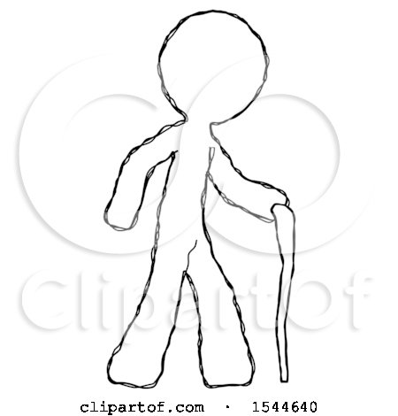 Sketch Design Mascot Man Walking with Hiking Stick by Leo Blanchette