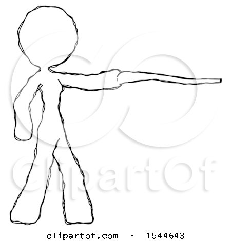 Sketch Design Mascot Woman Pointing with Hiking Stick by Leo Blanchette