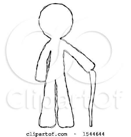 Sketch Design Mascot Man Standing with Hiking Stick by Leo Blanchette