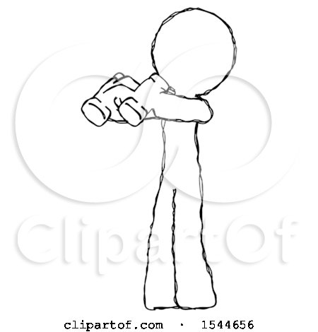 Sketch Design Mascot Man Holding Binoculars Ready to Look Left by Leo Blanchette